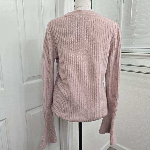Madewell Pale Pink Wool Blend Ribbed Sweater Sz S Crew Neck Soft Flared Sleeves - Picture 2 of 8